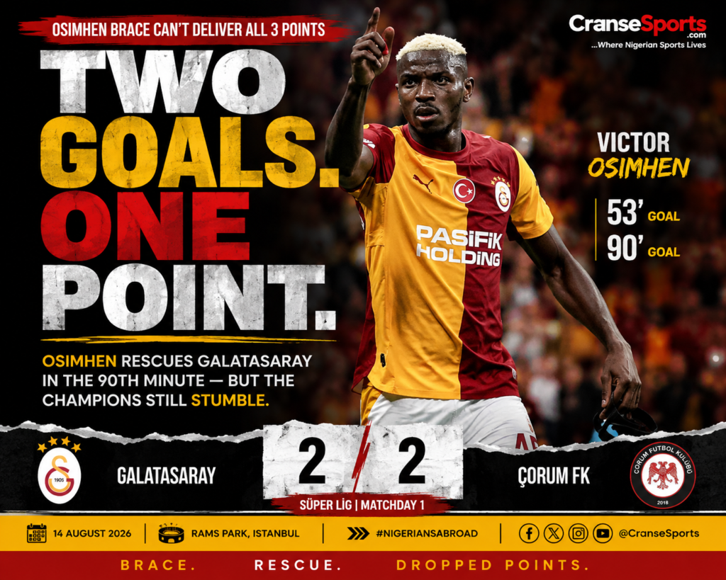 Victor Osimhen Galatasaray two-goal performance against Çorum FK CranseSports graphic