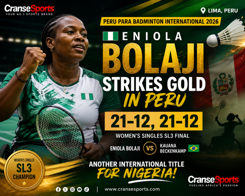 Eniola Bolaji celebrates Nigeria’s women’s SL3 title success at the 2026 Peru Para Badminton International