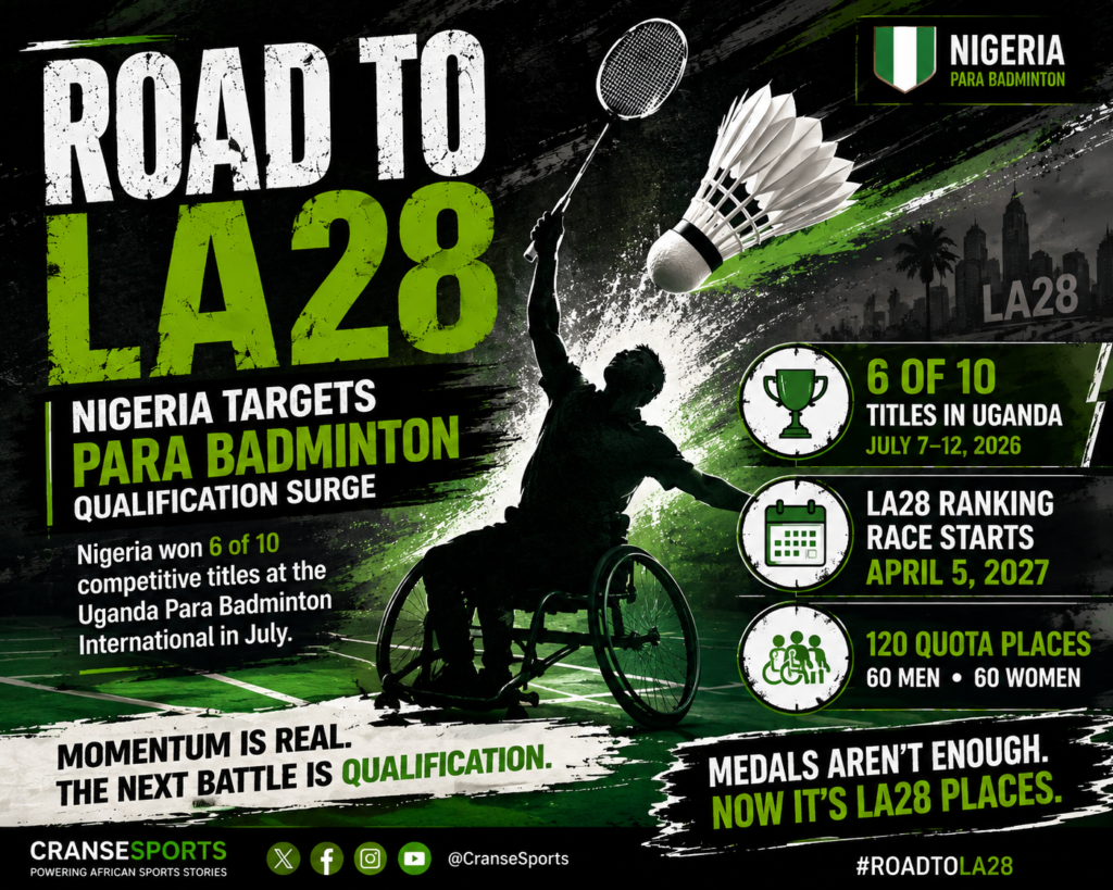 Nigeria Para badminton LA28 qualification story graphic for CranseSports
