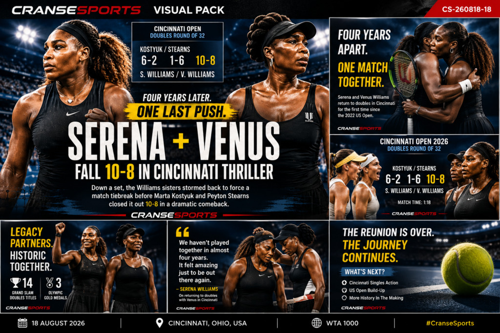 Serena and Venus Williams during their Cincinnati doubles reunion against Marta Kostyuk and Peyton Stearns