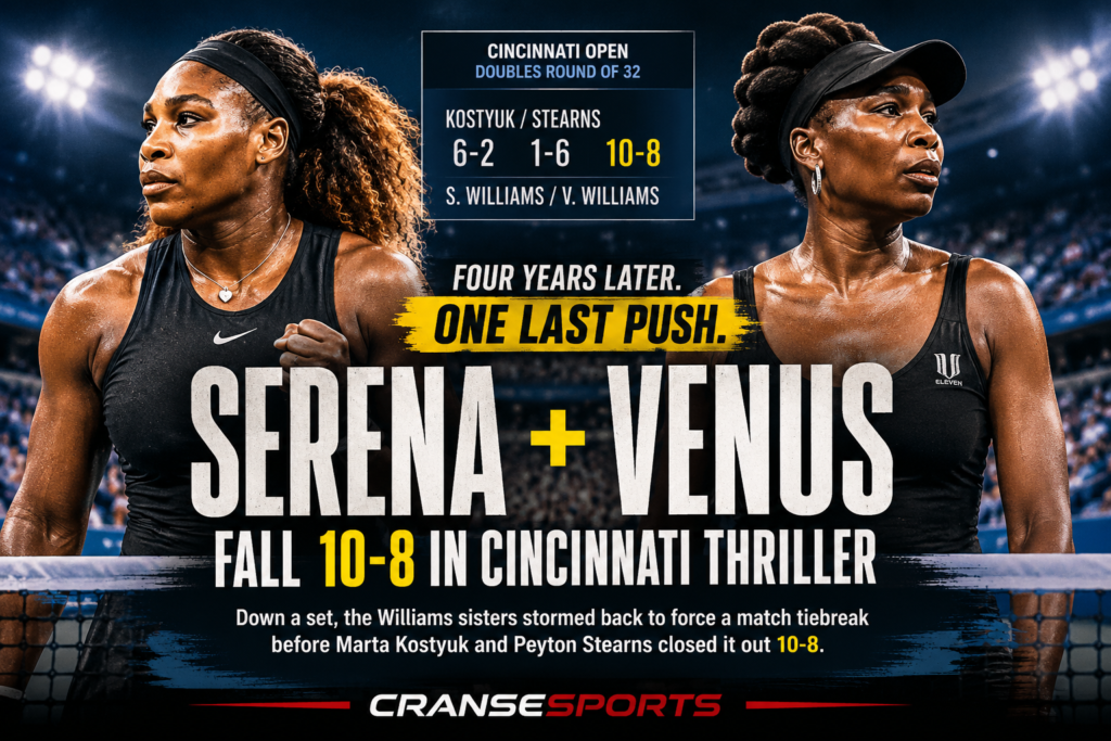 Serena and Venus Williams during their Cincinnati doubles reunion against Marta Kostyuk and Peyton Stearns