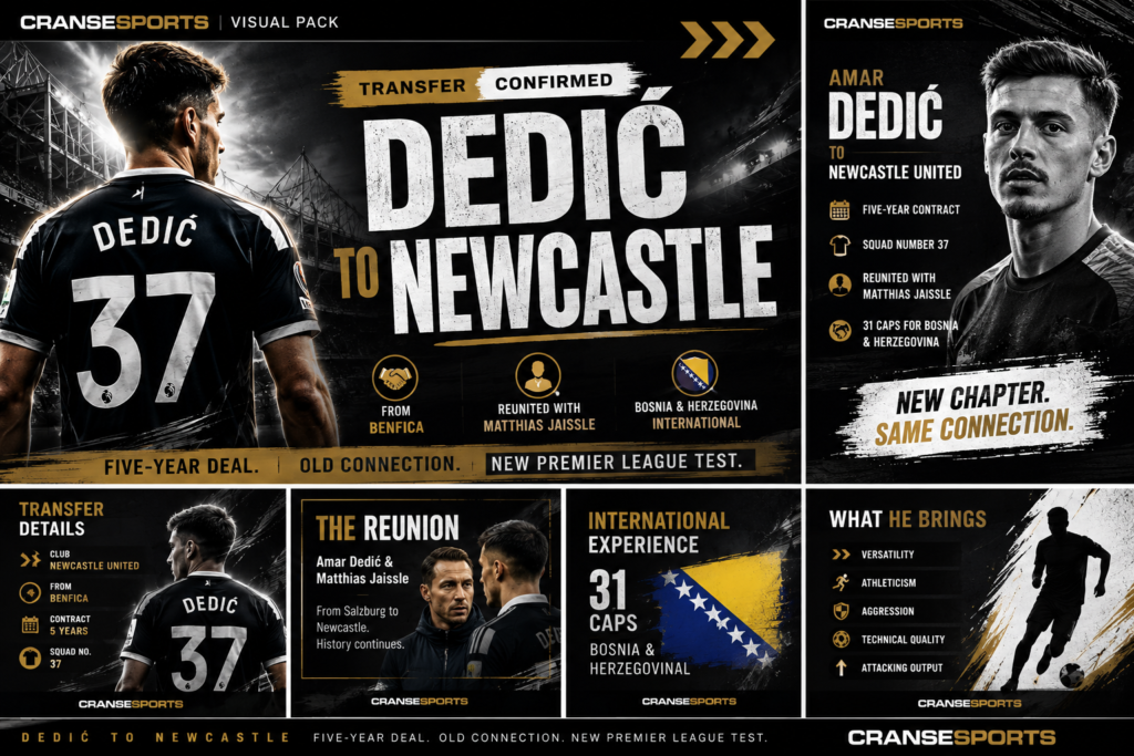 Amar Dedić following his transfer from Benfica to Newcastle United on a five-year contract