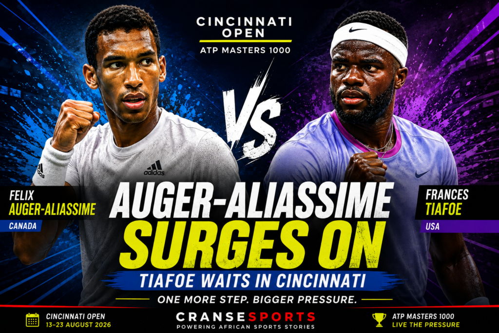Felix Auger-Aliassime competing during the Cincinnati Open as he advances to face Frances Tiafoe.