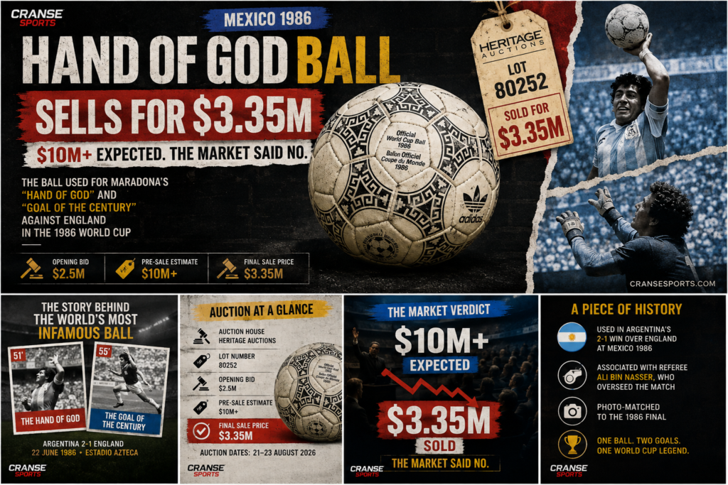 Football graphic representing Diego Maradona’s 1986 Hand of God ball auction