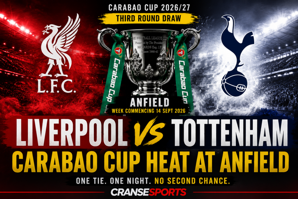 Liverpool and Tottenham Carabao Cup third-round fixture graphic