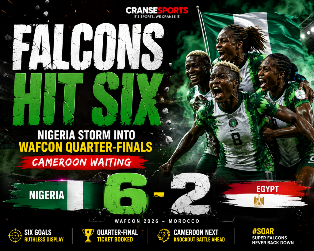 Super Falcons Hit Egypt For Six To Storm WAFCON Quarter-Finals Super Falcons hit six against Egypt to reach WAFCON quarter-finals