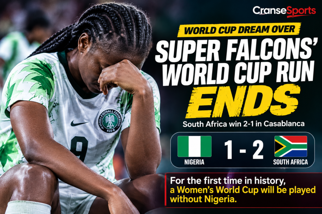 Super Falcons’ World Cup Streak Ends as South Africa Win 2-1 Super Falcons World Cup qualification ends after Nigeria’s 2-1 defeat to South Africa in Casablanca.