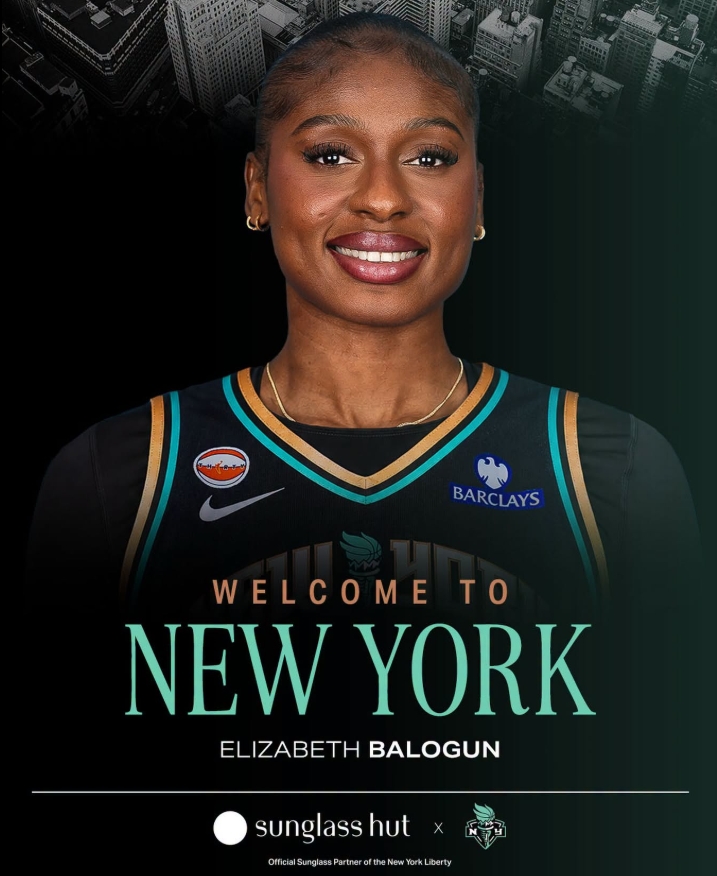 Elizabeth Balogun featured in a CranseSports graphic marking her move to New York Liberty.