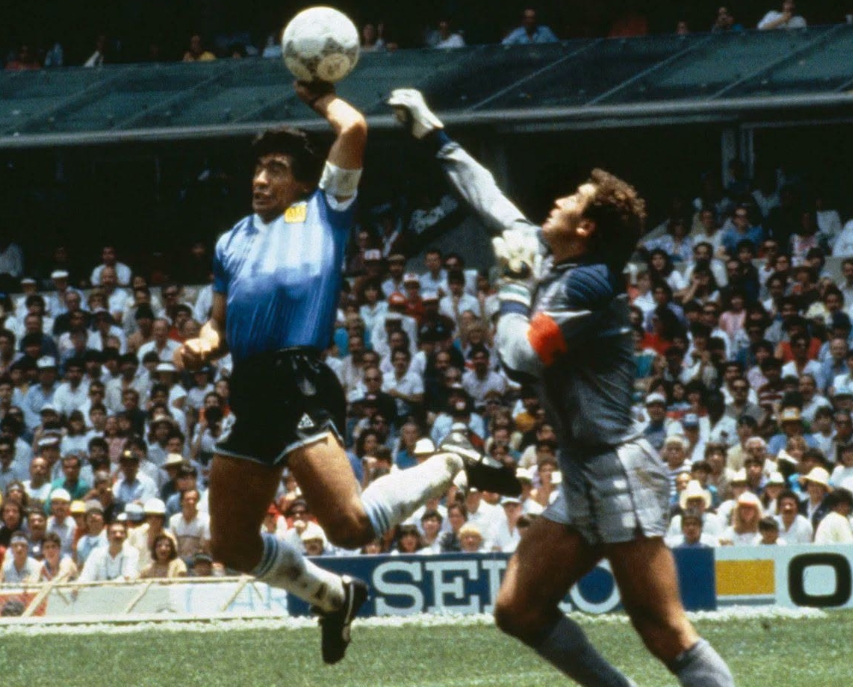 Football graphic representing Diego Maradona’s 1986 Hand of God ball auction