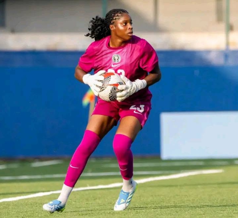 Blackfire-style women’s football graphic marking Comfort Erhabor’s training opportunity with Swedish club AIK Fotboll.