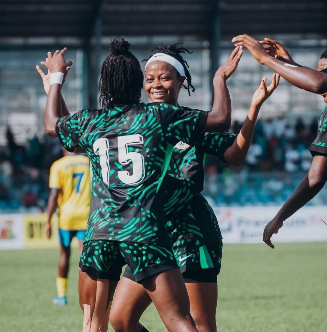 Blackfire-style women’s football graphic showing Nigeria’s Falconets defeating Poland 1-0 in a World Cup warm-up.