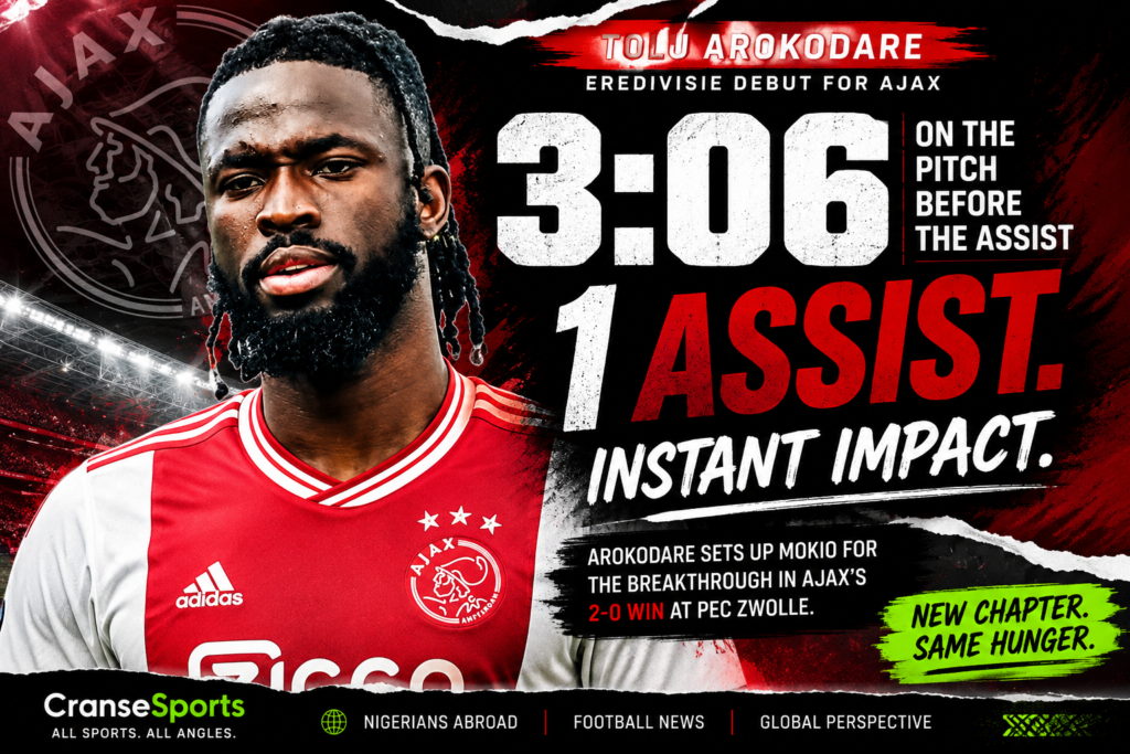 Tolu Arokodare makes an immediate Ajax impact with an assist on his Eredivisie debut against PEC Zwolle.
